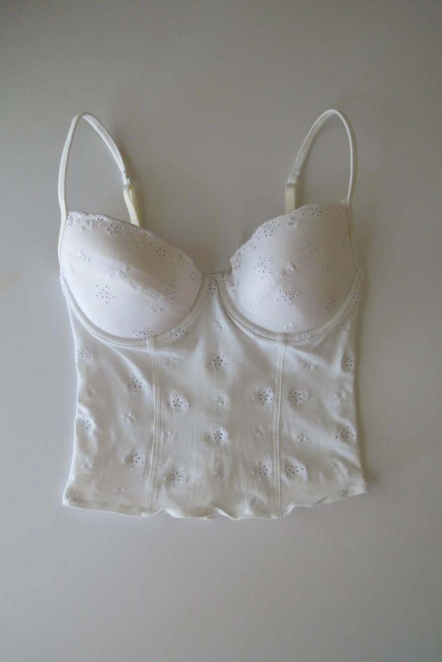 Vintage Italian Eyelet Bustier Top, Lace-Up Back, 2000s Benetton Cami